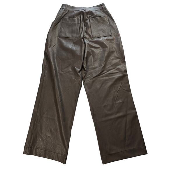 NWT Splendid Chocolate Brown Vegan Leather Wide Leg High Waist Pants Size 0 - Picture 3 of 7